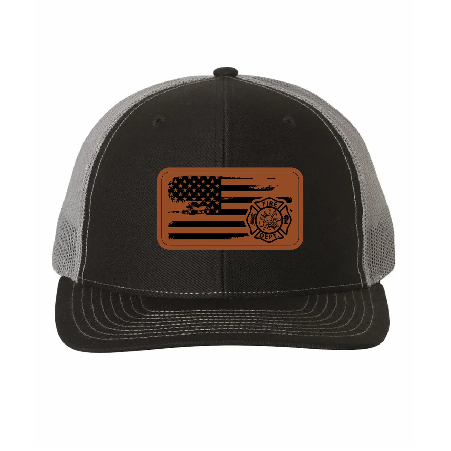 FireFighter Vegan Leather Patch Cap, EMS Leather Patch Hat, American Emergency Services Cap, Cap Daddy