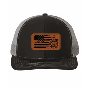 FireFighter Vegan Leather Patch Cap, EMS Leather Patch Hat, American Emergency Services Cap, Cap Daddy