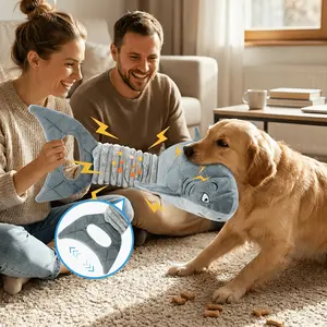 VITSCAN Dog Toys for Aggressive Chewers, Large Dog Toys to Keep Them Busy, Interactive Squeaky Pet Toys, Tug of War, Crinkle Grey Shark