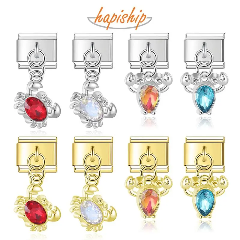 Hapiship 2025  Sweet Crab Lobster Italian Charm Fit 9mm Stainless Steel Bracelet Drop Shipping Women Jewelry DJ1546