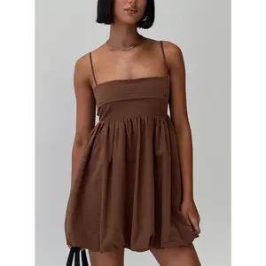 Layken Bubble Hem Mini Dress Chocolate