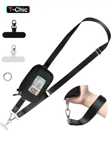 Clip and Go Strap for Phone with Wallet Crossbody, Cell Phone Lanyard for Women Men, Adjustable Phone Strap with Detachable RFID Wristlet Wallet with ID Window and Zipper for All Phone Accessories