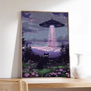 Black Cat UFO Poster, Funny Weird Aesthetic Wall Art, Dopamine Canvas Decor for Bedroom, Living Room & Apartment Light Up Rose and Heart Necklace Set print Newspaper Custom Blonde bathroom land printable quote Bear-Shaped Night hall Palm Tree sci-fi