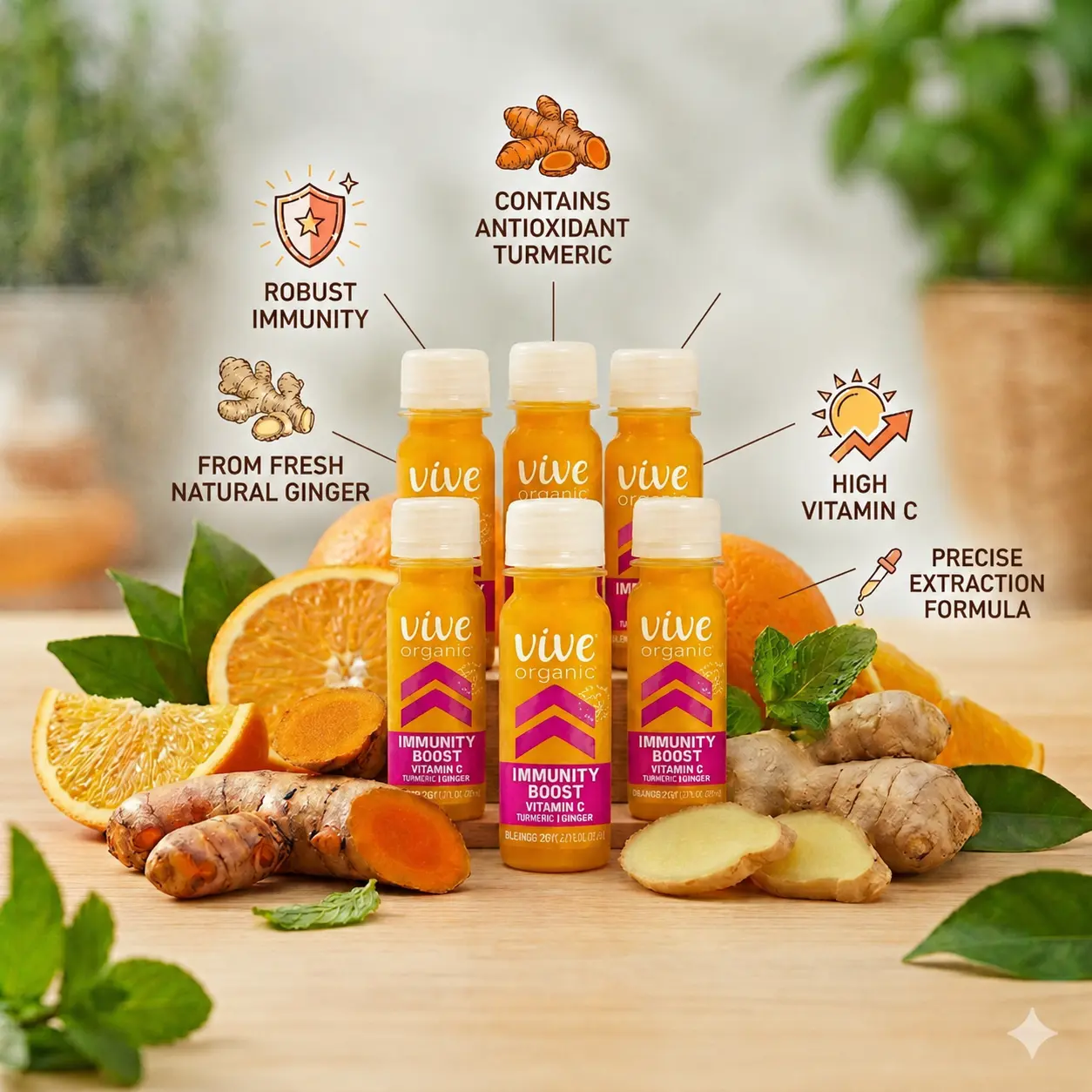 Vive Organic Natural Dietary Immunity Boost Wellness Supplement Shot - Herbal, Immunity, Nutrition, Antioxidants, Turmeric Vitamins Supplements with Vitamin C, Ginger, Turmeric Daily Defense (2 fl oz), Herbal Vitamins Supplements