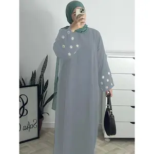 Elegant Muslim Women Dress, Embroidered Daffodil Design, Saudi Arabia Dubai Ramadan Gown, Luxury Turkish Festival Party Robe, Classy Modest Dresses