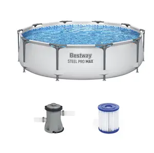 Bestway Steel Pro MAX 10-foot x 30-inch Circular Outdoor Swimming Pool with Pump and Filter, Durable Outdoor Pool, Outdoor Relaxation Pool