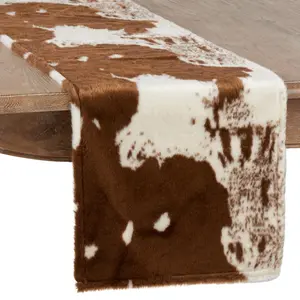 212 MAIN Rectangular Cowhide Rug - 16x72 in. Lait Faux Fur Runner, Brown Cow Hide Design, Natural Look, Western Charm
