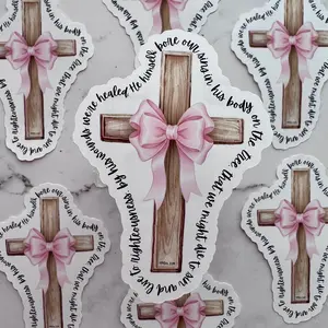 Pink Bow Cross Christian Sticker