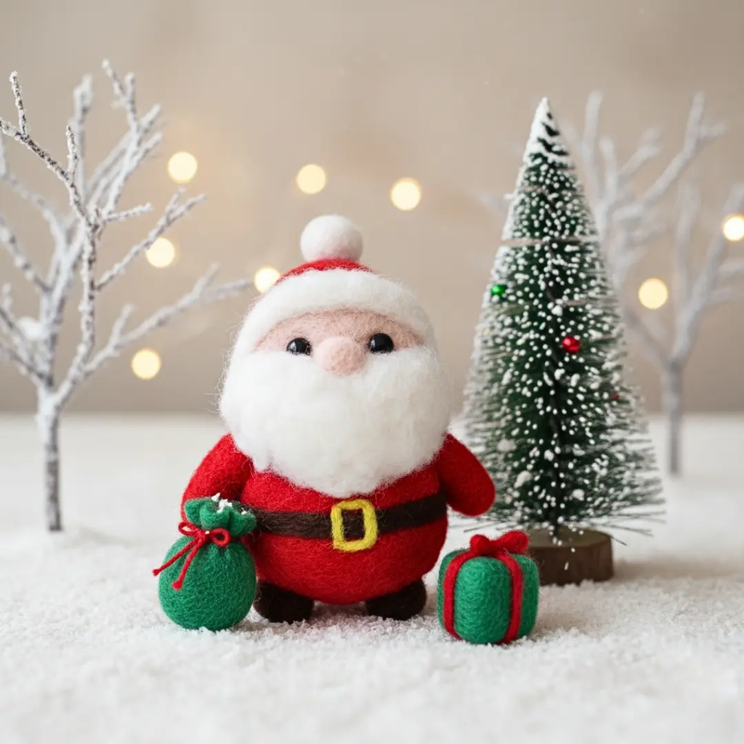 Beginner-Friendly Unisex Needle Felting Wool Hobby Kit - DIY Christmas Felt Craft Project with Durable Needles, Foam Pad, Cute Santa Plush Ornament, Holiday Decoration, Family Gift, Backpack Charm
