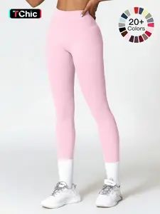 Women's High Waisted Sports Leggings, Solid Color High Stretch Skinny Pants, Ladies Sportswear for Indoor and Outdoor Wear