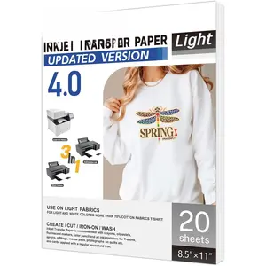 Iron on Heat Transfer Paper for T Shirts (8.5x11'', 20 Sheets) Iron-on Transfers Paper for Light Fabric Printable Heat Transfer Vinyl for Inkjet Printer (light fabric, 20 count)