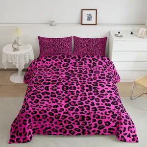 Pink Leopard Print Boys Girls Comforter Set,Wild Animal Skin Duvet Set for Room Decor,Cheetah Skin Brushed Microfiber Soft Quilt Cover