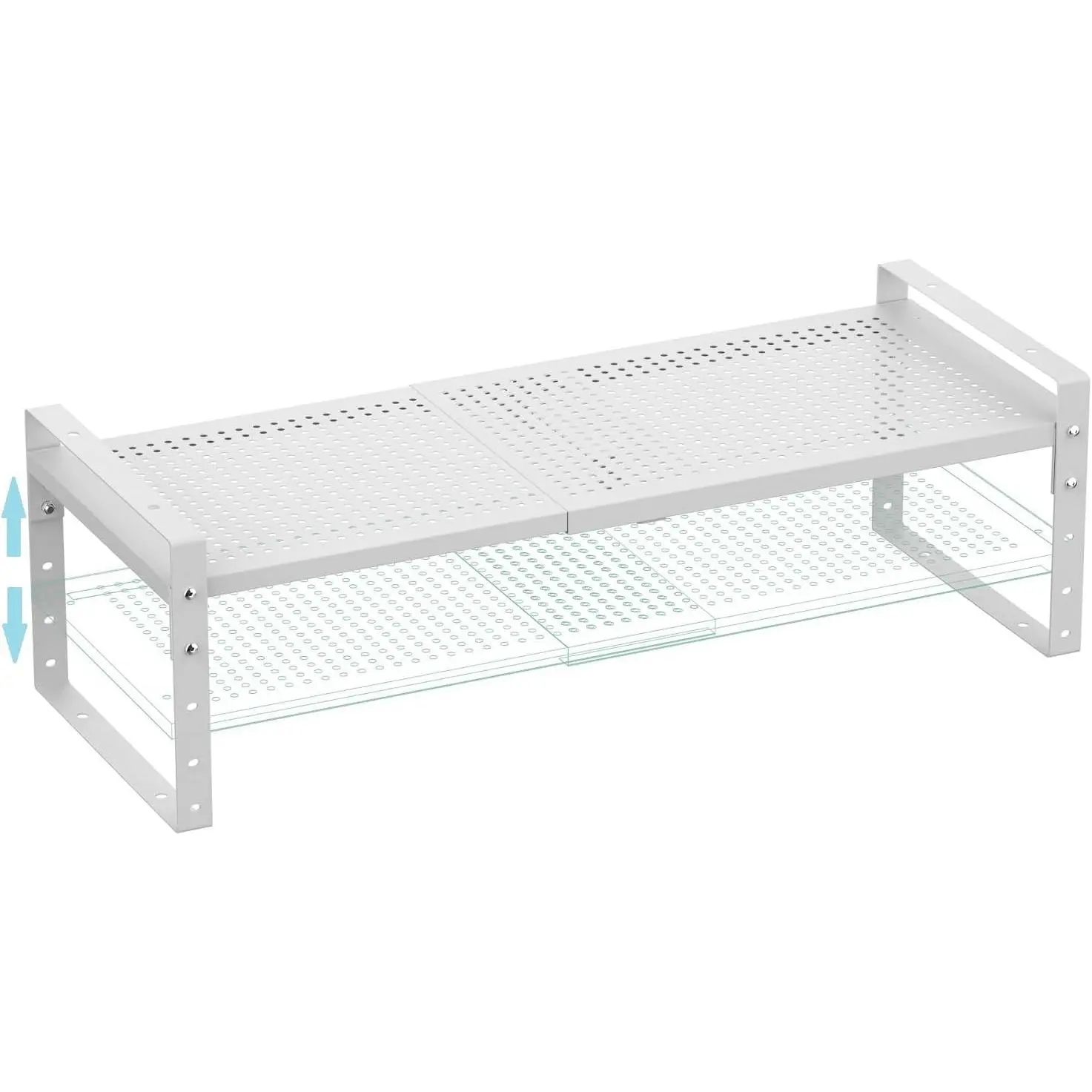 Expandable  Rack, Stackable Metal Pantry Storage Shelves Stand, Adjustable Height Cabinet Shelf Organizer Racks(1PACK/WHITE,MEDIUM)
