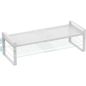 Expandable  Rack, Stackable Metal Pantry Storage Shelves Stand, Adjustable Height Cabinet Shelf Organizer Racks(1PACK/WHITE,MEDIUM)