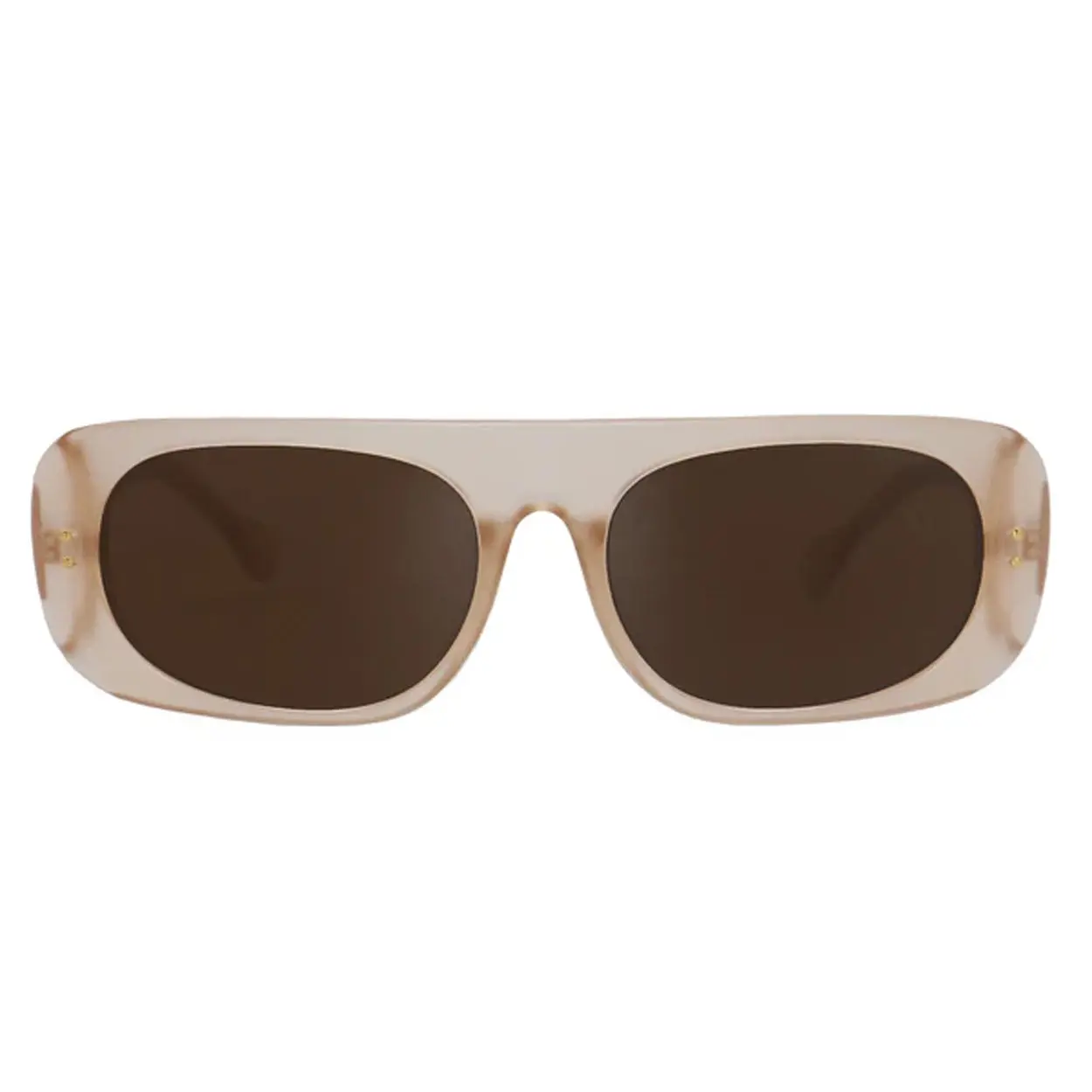Claim It - Clear Brown Sunglasses with Curved Design and Adjustable Fit