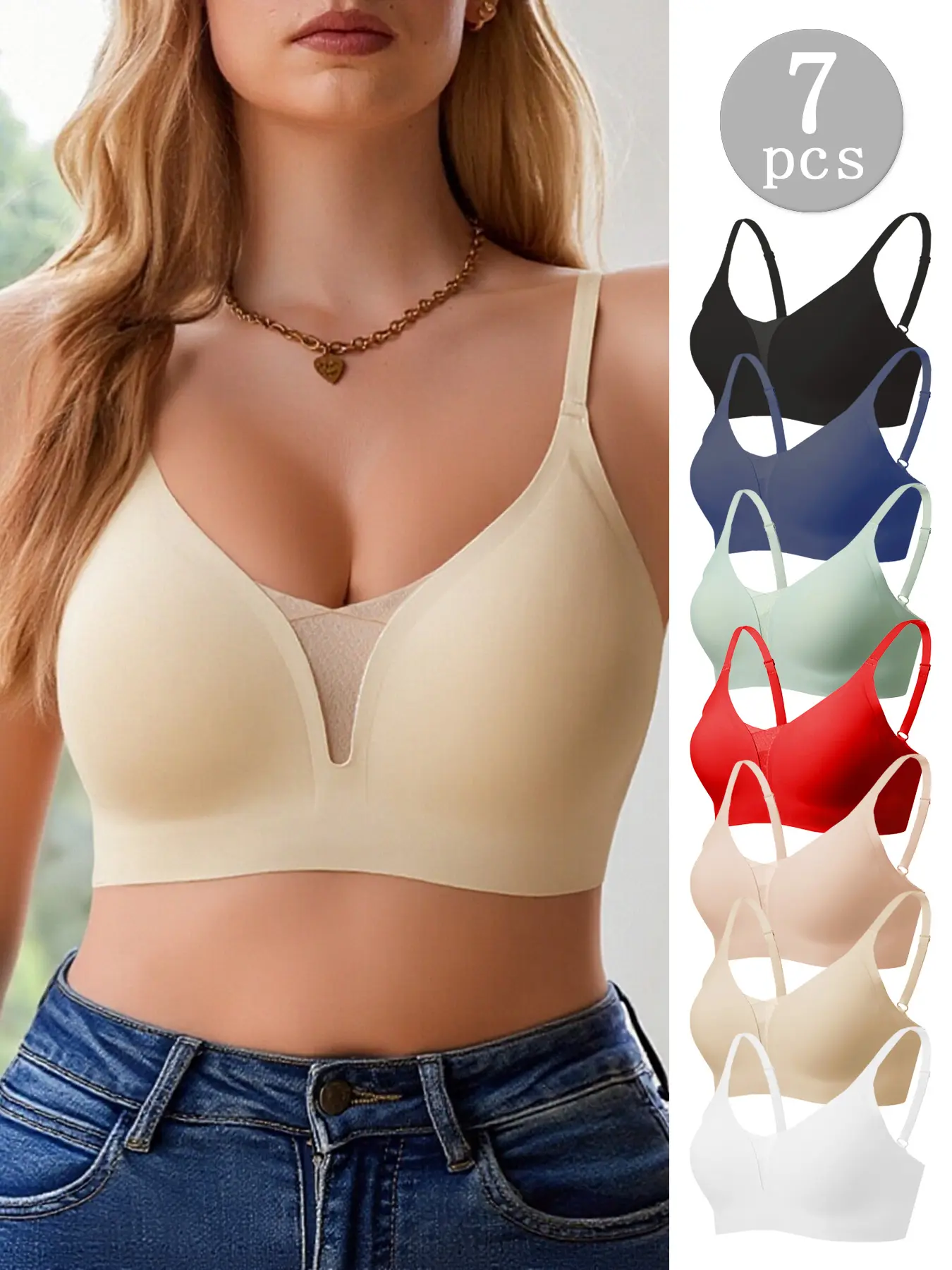 Hicloth Mesh-V Wireless Lift Bra 7-Piece Set – Comfortable Secure & Sexy 3D Soft Support No Overheating Stay-Put Fit for All-Day Wear