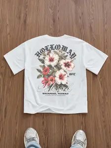 Holloway Hawaiian Peony Ufc Floral T-Shirt, Official Ufc 318 Bmf Merchandise, Casual Streetwear for Fans, Long Fitted Short Sleeve Tee