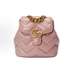 Pre-owned GUCCI leather Backpacks GG Marmont Quilted Backpack, Dusty Pink, Pre Owned,Authentic