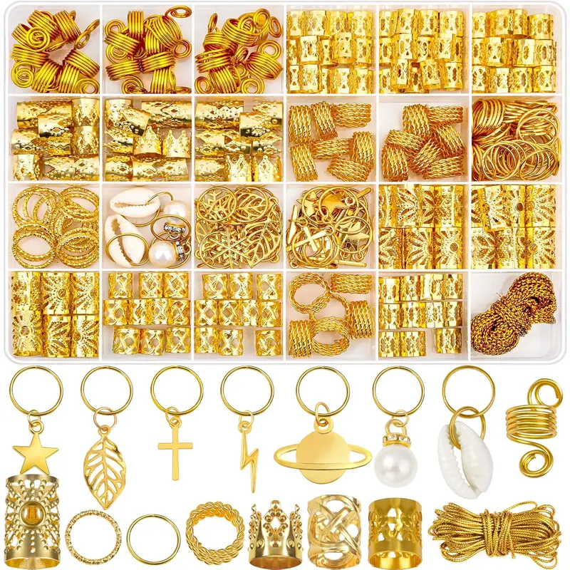 259 Pcs Hair Jewelry for Braids, Loc Jewelry for Hair Dreadlock, Charm Accessories for Women, Metal Gold Braids Rings Cuffs Clips for Dreadlock Accessories Clips Rings Extensions Decorations