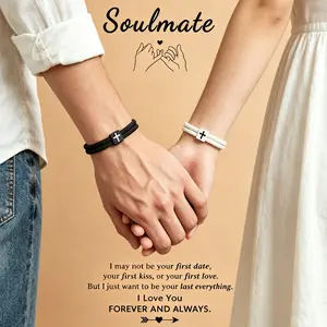 Adjustable Couple Bracelet Set, Rope Braided Cross Bracelet,Fashion Bracelet for Couples, Anniversary Gift for Couple Bracelet Boyfriend Girlfriend Valentines Birthday Gift Ideas Trendy All-match & Exquisite Jewelry for Birthday Love Gift