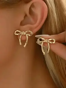 Women's Bowknot Stud Earrings, Elegant Minimalist Design Fashion Jewelry Party Daily Wear All-Match Gift