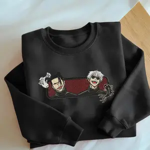 Embroidered Gojo and Geto Anime Sweatshirt, Six Eyes Cursed Technique Manga Design, Anime Fan Gift, Embroidered Hoodie Gifts for JJK Lovers