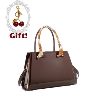 Gift Cherry and Elegant Shoulder Bag Set with Matching Wallet and Cherry KEY chain charm - Glossy Finish & Gold Buckle | Women's Fashionable Purse 2025