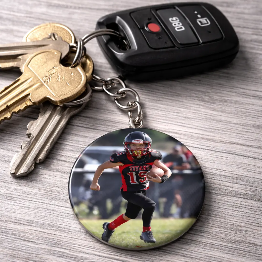 Personalized Custom Print Round Shape Keychain - 2.25" Lightweight Unisex Circle Chain, Metal Hardware Memory Keeper, Sports Milestone Everyday Photo Display Fashion Accessory