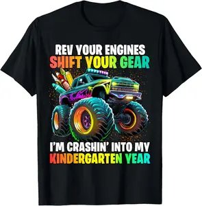 Pure Cotton Tee Back to School Kindergarten Monster Truck First Day Boys T-Shirt