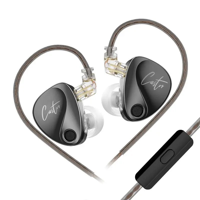 KZ Castor In-Ear Monitoring Headphones for Musicians, HiFi Advanced Bass Earbuds with Adjustable Sound, Dual Dynamic Drivers, Detachable 2PIN-C Cable in Silver Color and Premium Earbuds, In Ear Monitors