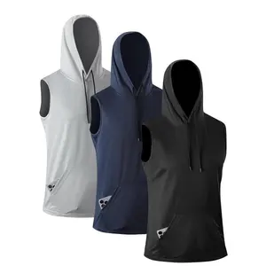 Men's Plain Hooded Vests, Regular Fit Sporty Sleeveless Hoodie Vest for Running Gym Workout, Casual Men's Top for All Seasons, SingletGift