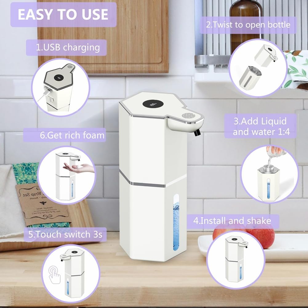 Foaming Soap Dispenser Automatic Touchless, USB Rechargeable 12oz Soap Dispenser, 4 Adjustable Levels Waterproof, Kitchen Gadgets Home Essentials, Bathroom Wall Hand Soap Dispenser Restroom Use