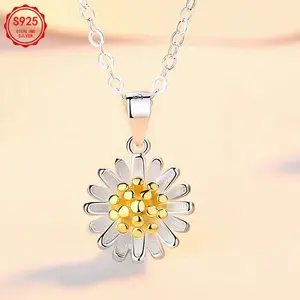 S925 silver daisy necklace, chrysanthemum necklace, fashionable and simple temperament women's pendant necklace, very suitable for parties and gifts, women's jewelry accessories, women's necklace, women's gifts