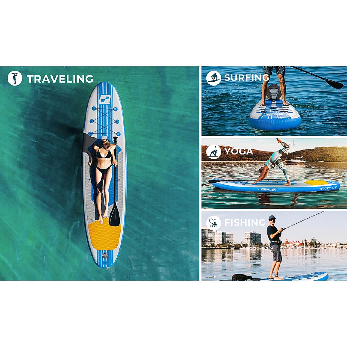Aobtkel inQracer 11' Unisex Inflatable SUP Stand Up Paddle Board, 33" Width, 300lb Capacity, Military PVC Drop Stitch, 6 D-Rings Cargo System, Adjustable Aluminum Paddle, Hand Pump, Backpack for Adults, Lake/Ocean/Surf Water Sports Gift