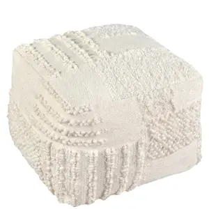 Anaya Home White Boucle Patchwork Handwoven Pouf