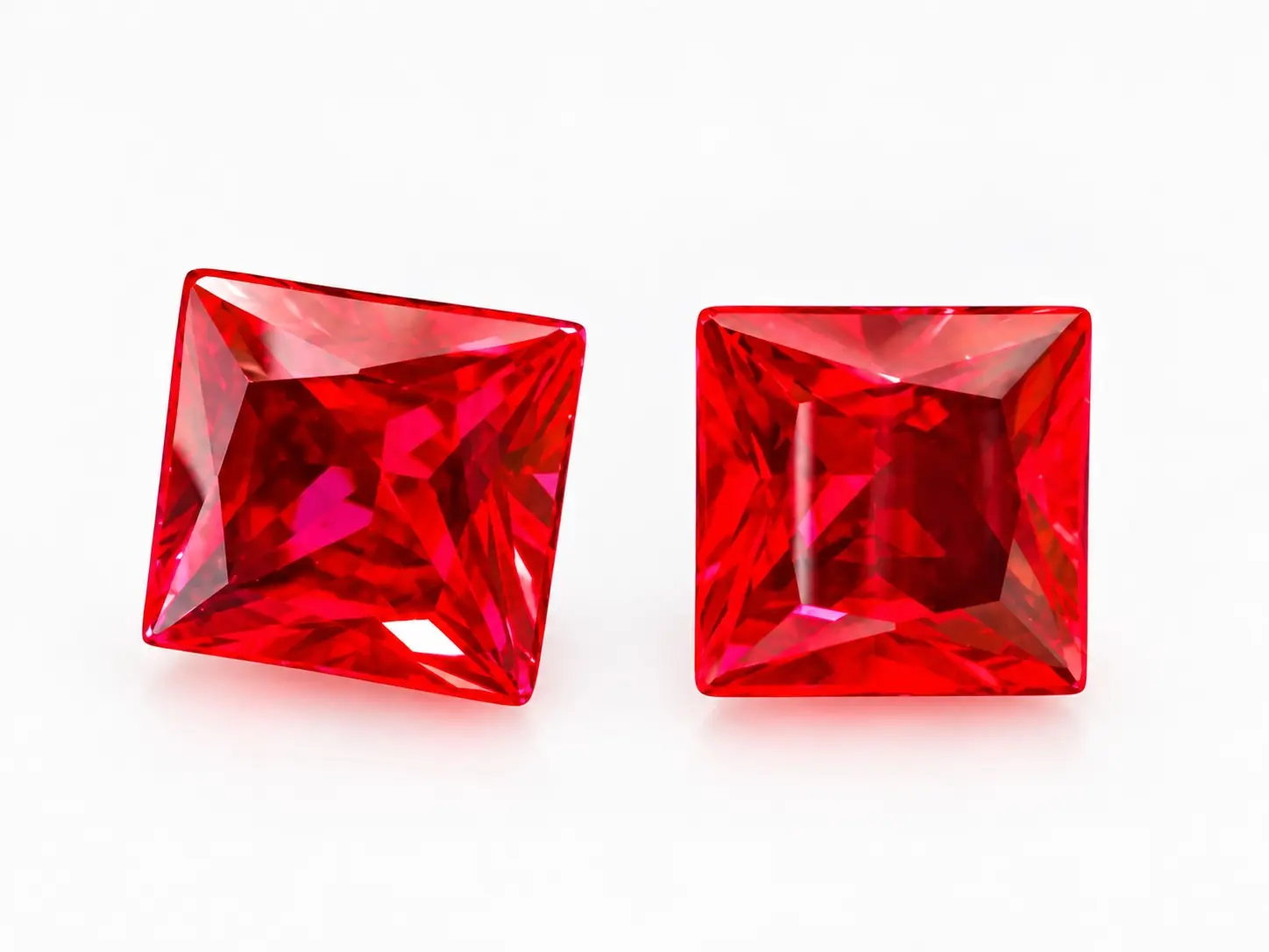 Stunning Lab-created Ruby Loose Stones 8mm 2.65 ct Each 5.3ctw Vivid Red Square Faceted Cut for Earrings Rings Custom Jewelry