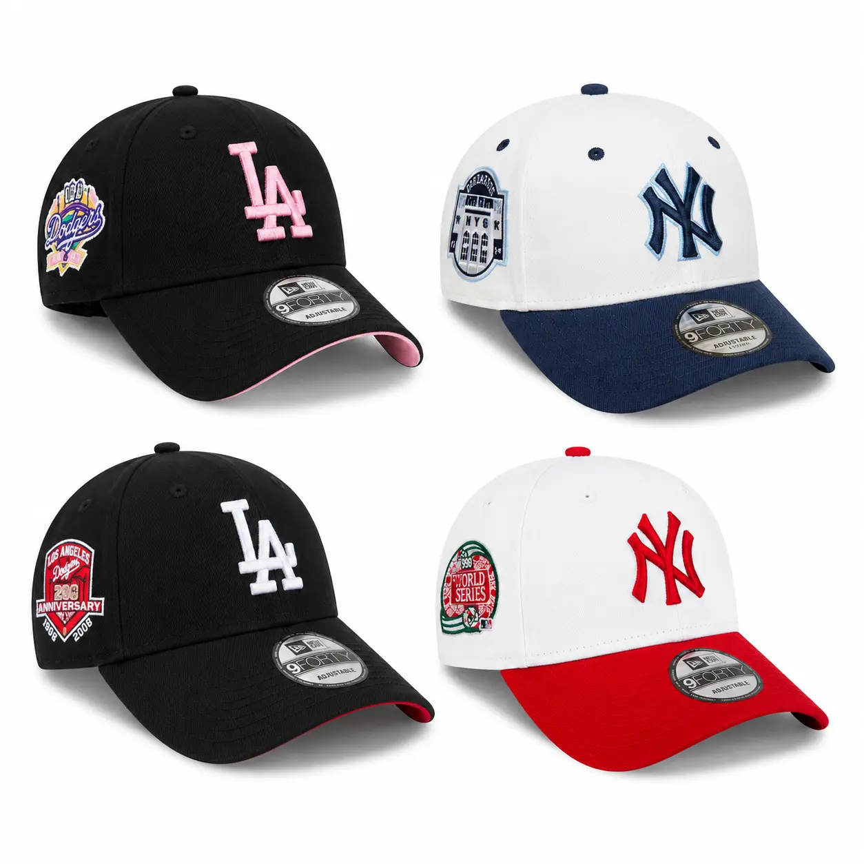 New Era MLB NY Yankees & LA Dodgers 9FORTY Adjustable Curved Brim Snapback Strapback Buckle Hat for Men Women, Back to School 2026 Campus Streetwear, College Style, Urban Fashion, Retro Baseball Casual Everyday Wear