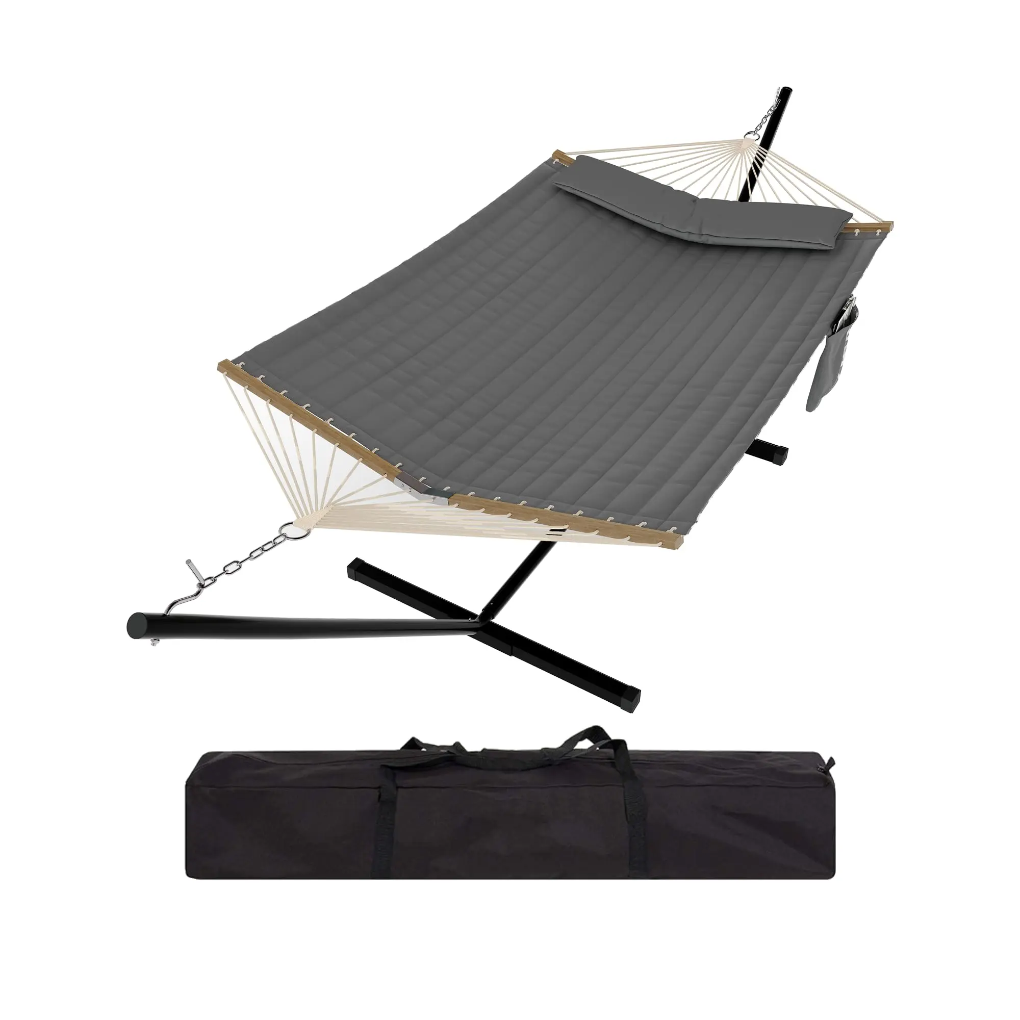 Outdoor Hammock with Foldable Steel Stand, Sturdy Portable Camping Hammock with Carry Bag, 450Lbs Capacity for Garden, Poolside Use, Outdoor Hanging Chair for 2 Adults