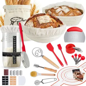Complete Sourdough Starter Kit for Beginners - with 10" Round & Oval Banneton Basket, 32 oz Glass Jar, Bread Lame & Tools | Sourdough Bread Baking Supplies & Gift