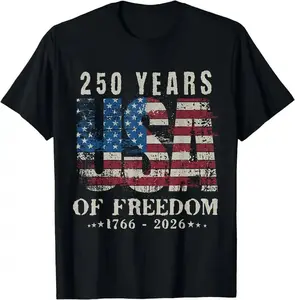 [100% Cotton] 1776 to 2026 America 250 Years T Shirt, Celebrate US Independence Anniversary, Patriotic Graphic Streetwear, Made in USA