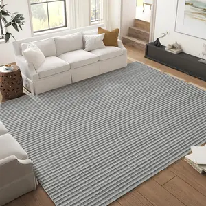 GARVEE 8x10 Rug for Living Room, Boho Striped Print Washable Area Rug for Bedroom Soft Ultra Thin Indoor Floor Carpet, Modern Non-Slip Large Area Rugs for Dining Room, Grey