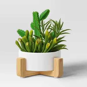 Artificial Succulent Wood Planter - Threshold ™   : Faux Greenery, Indoor Stoneware Pot Decor