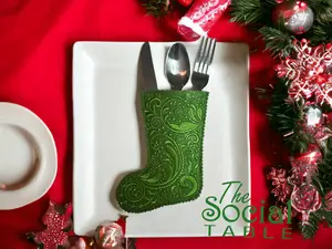 Santa stocking utensil holder for table settings
