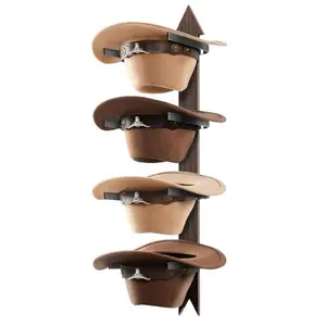 Cowboy Hat Rack, Cowboy Hat Holder Wall Mount Holds up to 4 Hats, Wooden Western Rustic Metal Cowboy Hat Hanger with Arrow Sign Board, Hat Rack for Cowgirl Hat, Fedora, Sun Hats (1 pack)