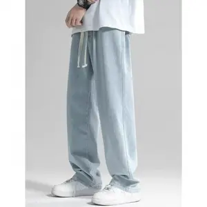 Mens Baggy Jeans Elastic Waisted Denim Pants for Men with Drawstring Streetwear
