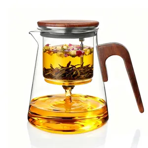 ZENS Magnetic Tea Pot, Enchanted Glass Teapot with Infuser and Magnetic Suction Lid for Mess-Free Loose Tea Diffusers, Walnut Wood Handle, Tea Lovers Gifts-27oz