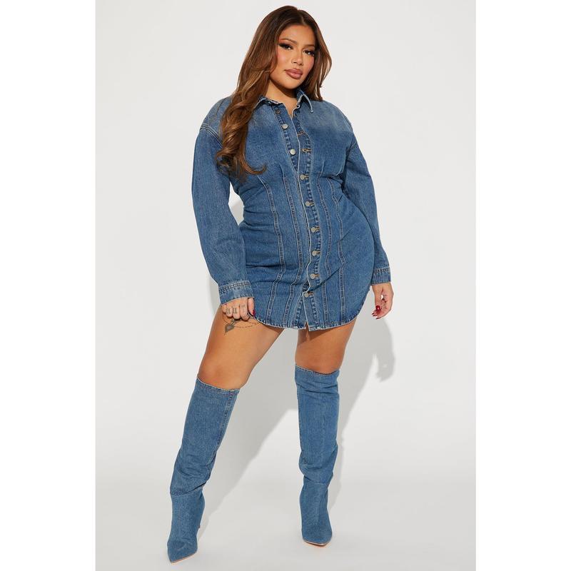 Alessandra Denim Mini Dress - Medium Wash