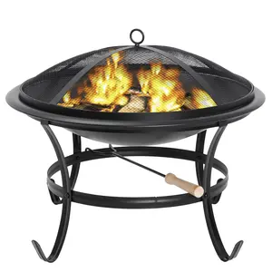 Segawe 22" Round Wood Painted Finish Metal and Pine Fire Pit
