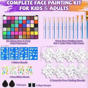 54 Grid Kids Face Paint, Non-Toxic Body Paint, Safe Kids Makeup, Party Face Paint, Water-Soluble Face Paint