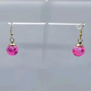 Eternal Love Pink Glitter Snow Globe Earrings - Floating Hearts & Kisses Water Ball Jewelry